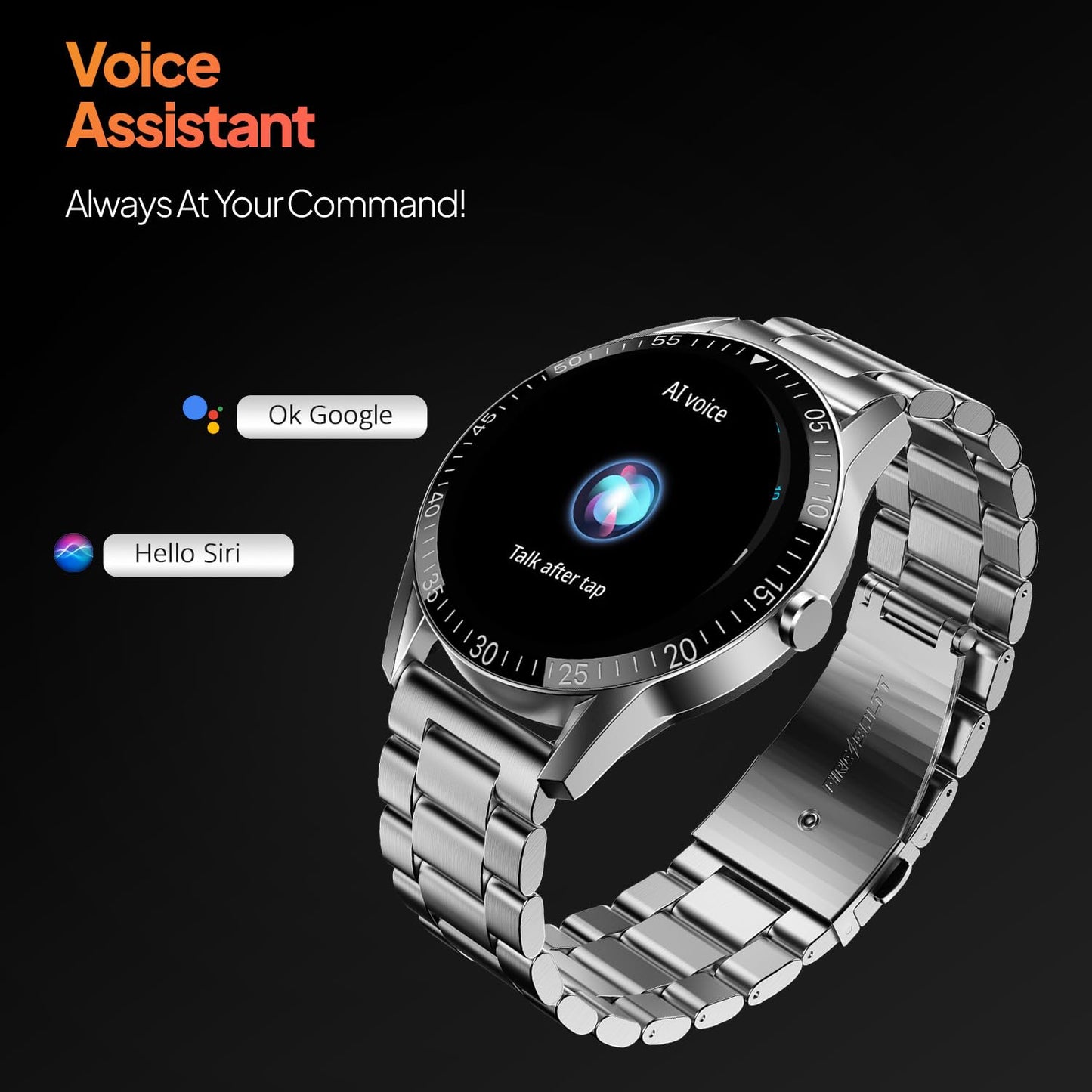 Fire-Boltt Talk Bluetooth Calling Smartwatch, 1.39" TFT Display with Dual Button, Hands On Voice Assistance, 120 Sports Modes, in Built Mic & Speaker (Talk, Silver Steel) - GenZlyf
