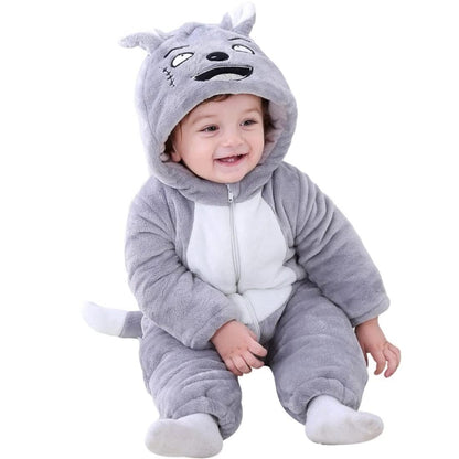 BRANDONN Unisex Baby Flannel Jumpsuit Panda Style Cosplay Clothes Outfits Snowsuit Hooded Romper Outwear (Grey Scars, 12-18 Months) - GenZlyf