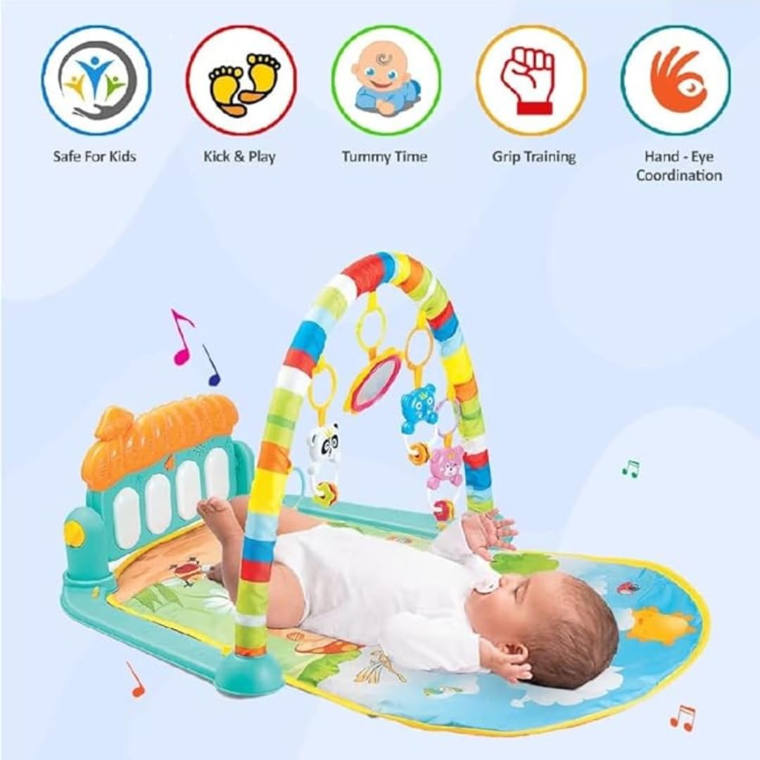 VEBETO Play Gym for Babies 0 to 12 Months (1 Year Warranty) Musical Piano Keyboard Activity Play Mat for Kids Newborn Fitness Rack Hanging Rattles Lights Tunes Music for Baby Boys Girls - GenZlyf
