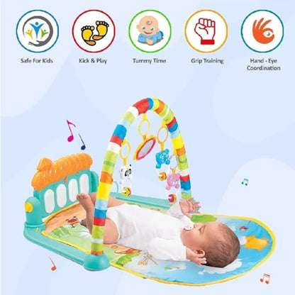 VEBETO Play Gym for Babies 0 to 12 Months (1 Year Warranty) Musical Piano Keyboard Activity Play Mat for Kids Newborn Fitness Rack Hanging Rattles Lights Tunes Music for Baby Boys Girls - GenZlyf