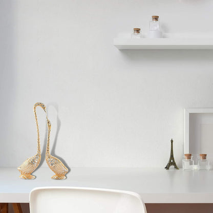 WebelKart Pair of Kissing Duck, Swan Showpiece For Home Decor - 29 cm (Aluminium, Golden )