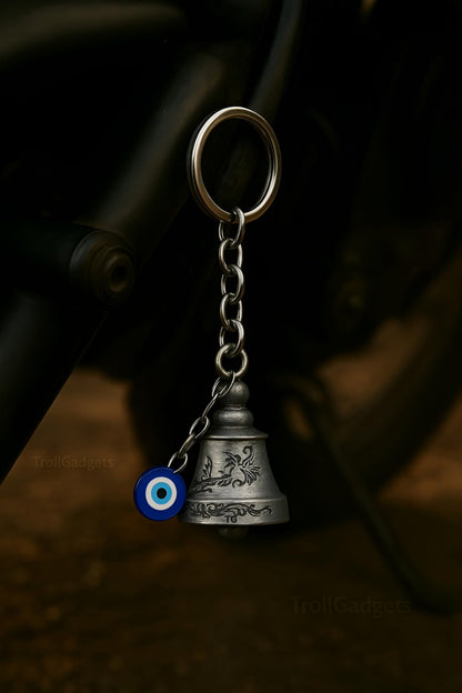 Troll Gadgets Combo of 2 Guardian Bell Keychain for Bike & Car | Tibetan Texture Bell Keychain with Evil Eye & Hook - GenZlyf