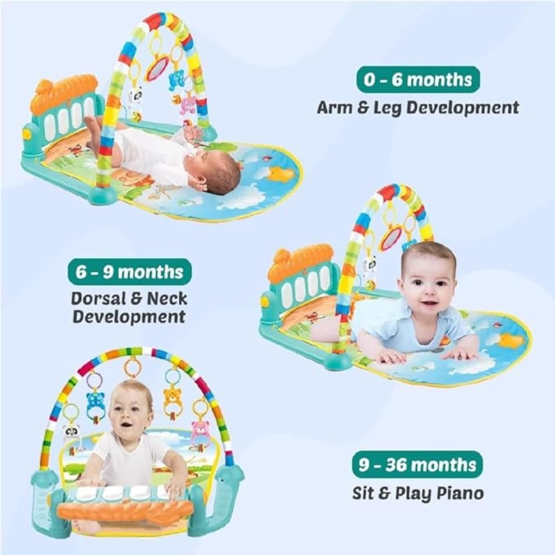 VEBETO Play Gym for Babies 0 to 12 Months (1 Year Warranty) Musical Piano Keyboard Activity Play Mat for Kids Newborn Fitness Rack Hanging Rattles Lights Tunes Music for Baby Boys Girls - GenZlyf