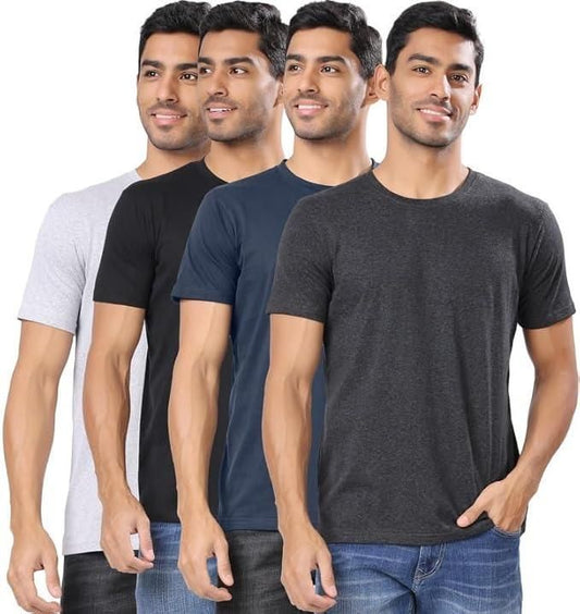 Men's Polycotton Solid Round Neck T-shirts (Pack of 4)-genzlyf