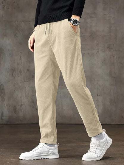 Samfor Men's Comfortable Corduroy Pants | Relaxed Fit Stretch Waist Trousers for Everyday Wear Cream