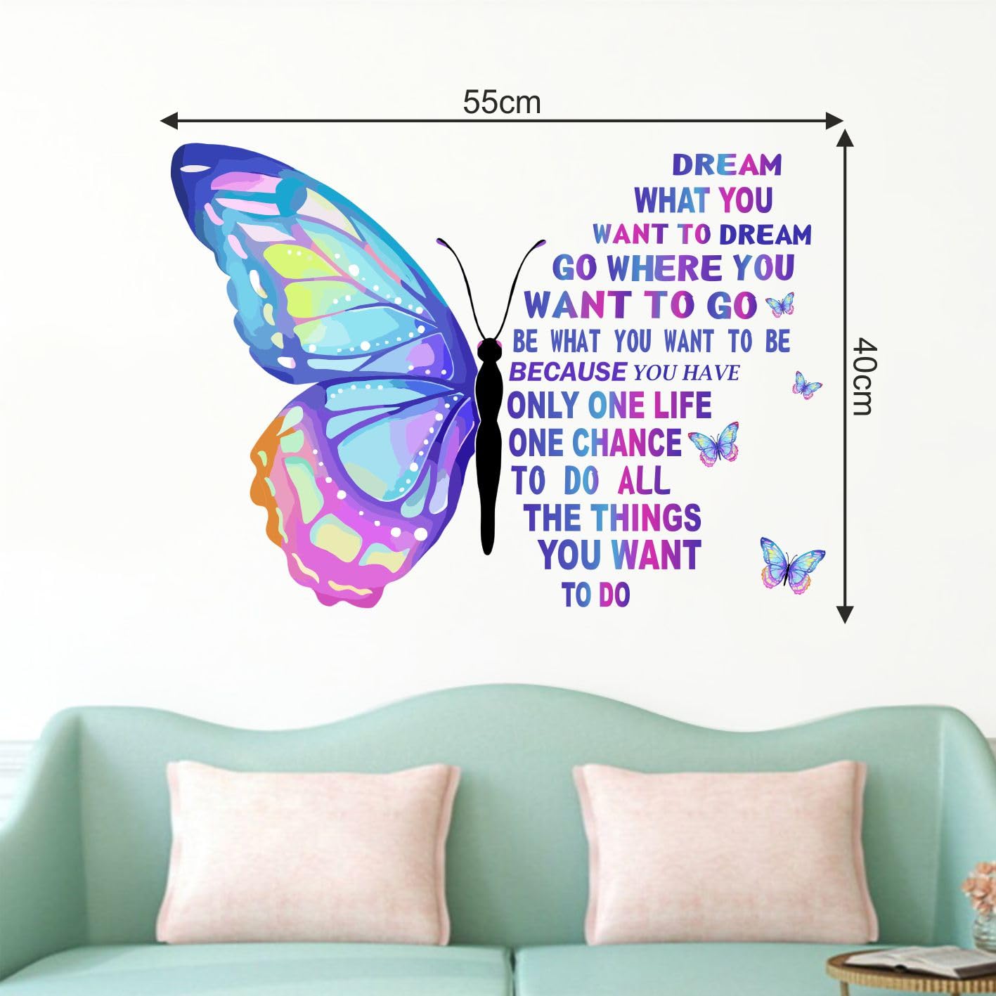 Decal O Decal Vinyl Blue Butterfly With Motivational Quotes ' Wall Stickers (Pack Of 1, Positive Quotesself-Adhesive, Wall, 900 Mm)
