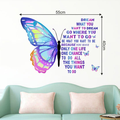 Decal O Decal Vinyl Blue Butterfly With Motivational Quotes ' Wall Stickers (Pack Of 1, Positive Quotesself-Adhesive, Wall, 900 Mm)