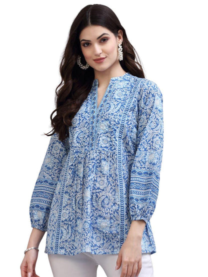 rytras Women's Floral Printed Rayon Top(Blue,Medium) - GenZlyf