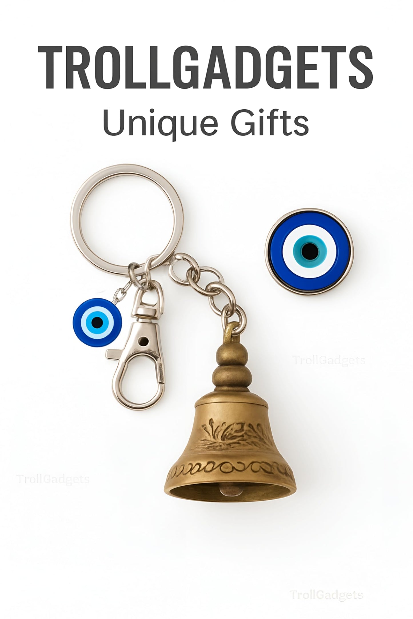 TrollGadgets® Guardian Bell Keychain for Bike & Car | Tibetan Texture Bell Keychain with Evil Eye & Silver Hook | Good Luck Charm - GenZlyf