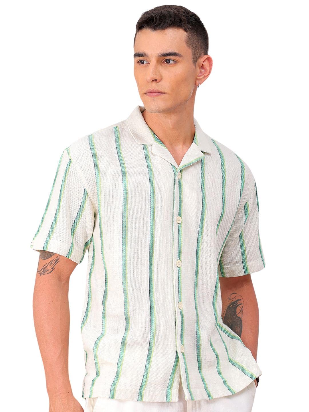The Indian Garage Co Men's Relaxed Fit Shirt (0923-SHMKRS-03-01_Cream - GenZlyf