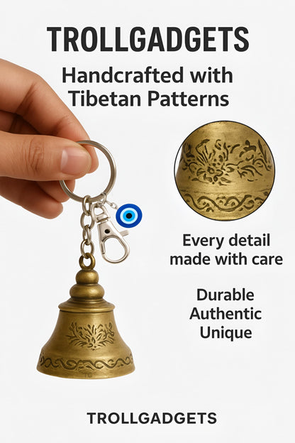 TrollGadgets® Guardian Bell Keychain for Bike & Car | Tibetan Texture Bell Keychain with Evil Eye & Silver Hook | Good Luck Charm - GenZlyf