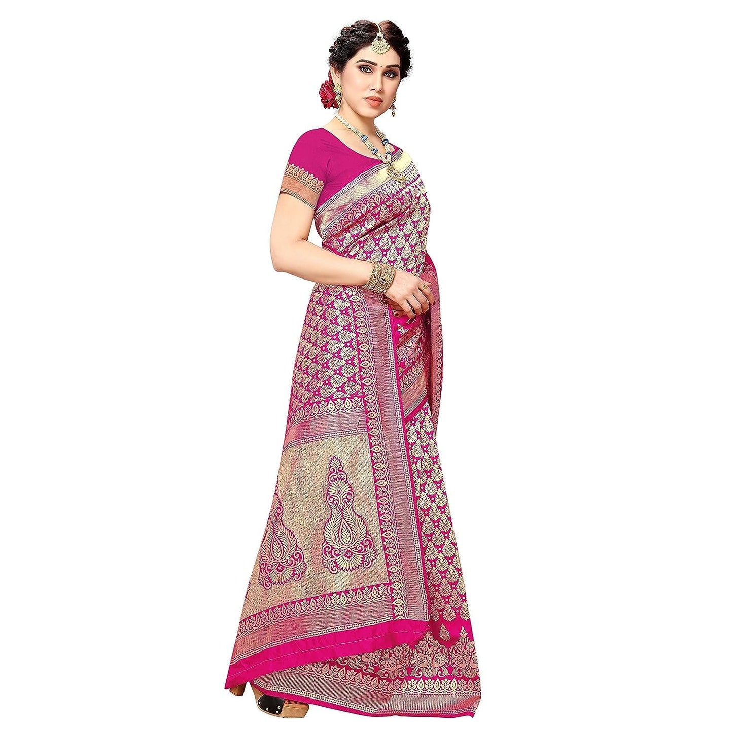 Yashika Women's Trendy Banarasi Kanjivaram Pink Color Art Silk Saree with Blouse Material (MALIYA PINK) - GenZlyf