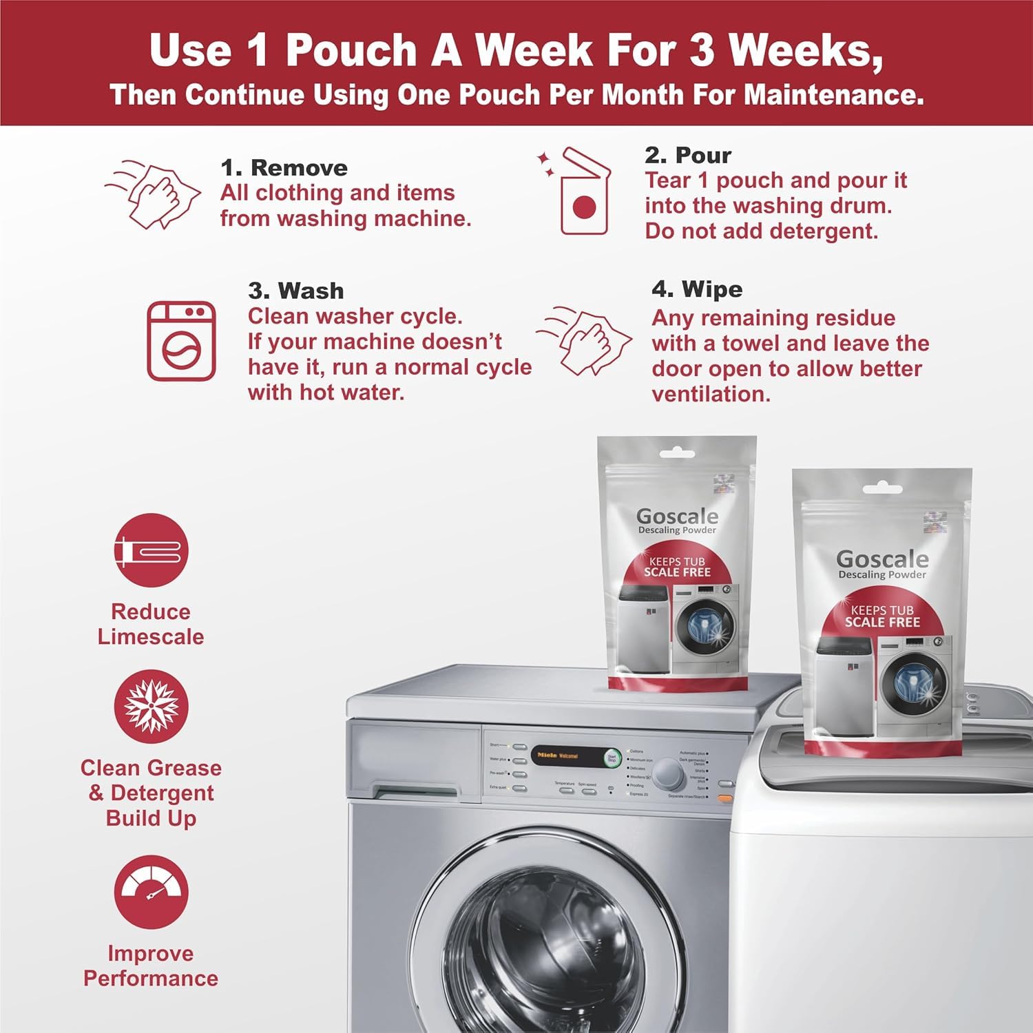 L G Washing Machine Cleaner Descale Powder Descaling Appliance Quick Drum Descale Deep Cleaning for Semi and Fully Automatic Front and Top Load Tub Clean Pouches 100g (Pack Of 4) - GenZlyf