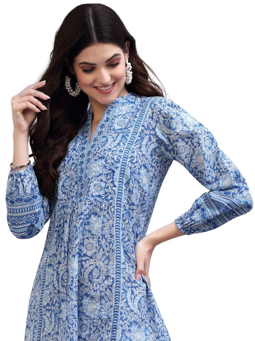 rytras Women's Floral Printed Rayon Top(Blue,Medium) - GenZlyf