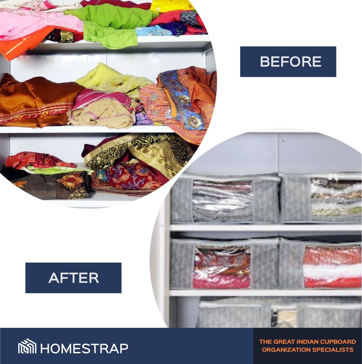 Homestrap Set of 6 Non-Woven Printed Saree Cover/Cloth Storage/Wardrobe Organizer For Clothes with Transparent Window (Grey)(Shark Tank Featured) 45cmx33cmx22cm