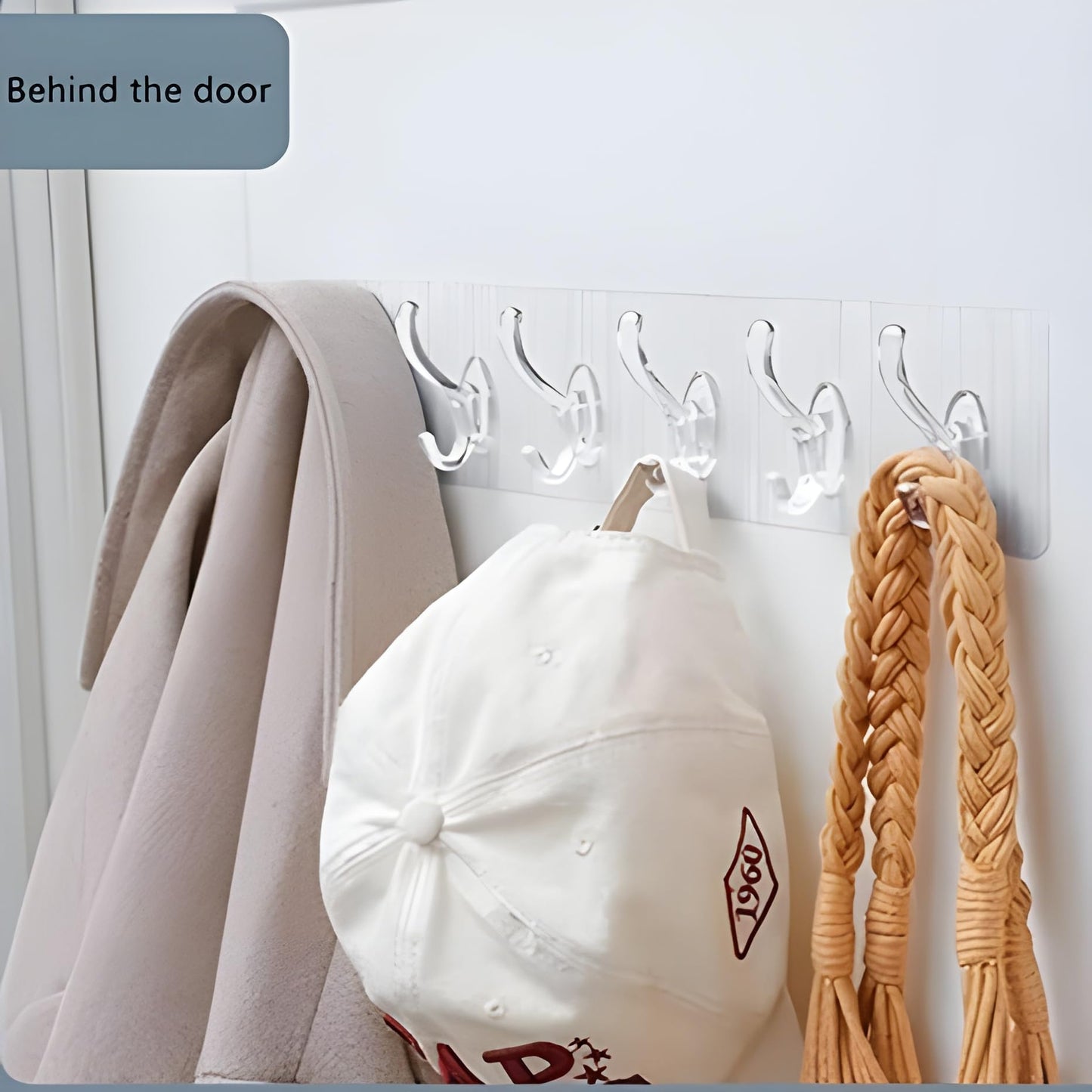 JIALTO 1 PCS Wall Hanger Hooks for Cloth Hanger for Wall Strong Self Adhesive Magic Sticker for Kitchen Hangers and Hooks, Home, Bathroom, Bedroom, Door Sticker Hooks for Walls (6 Hook Strip)