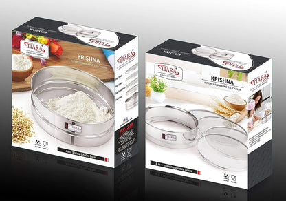 TIARA - Krishna 4 in 1 Stainless Steel Interchangeable Sieve Set of 5, Flour Chalni, Spices, Food Strainers, Atta Chalni, Jaali Channi Atta Maida Strainer, 22L x 22W x 6H centimeters, Silver - GenZlyf