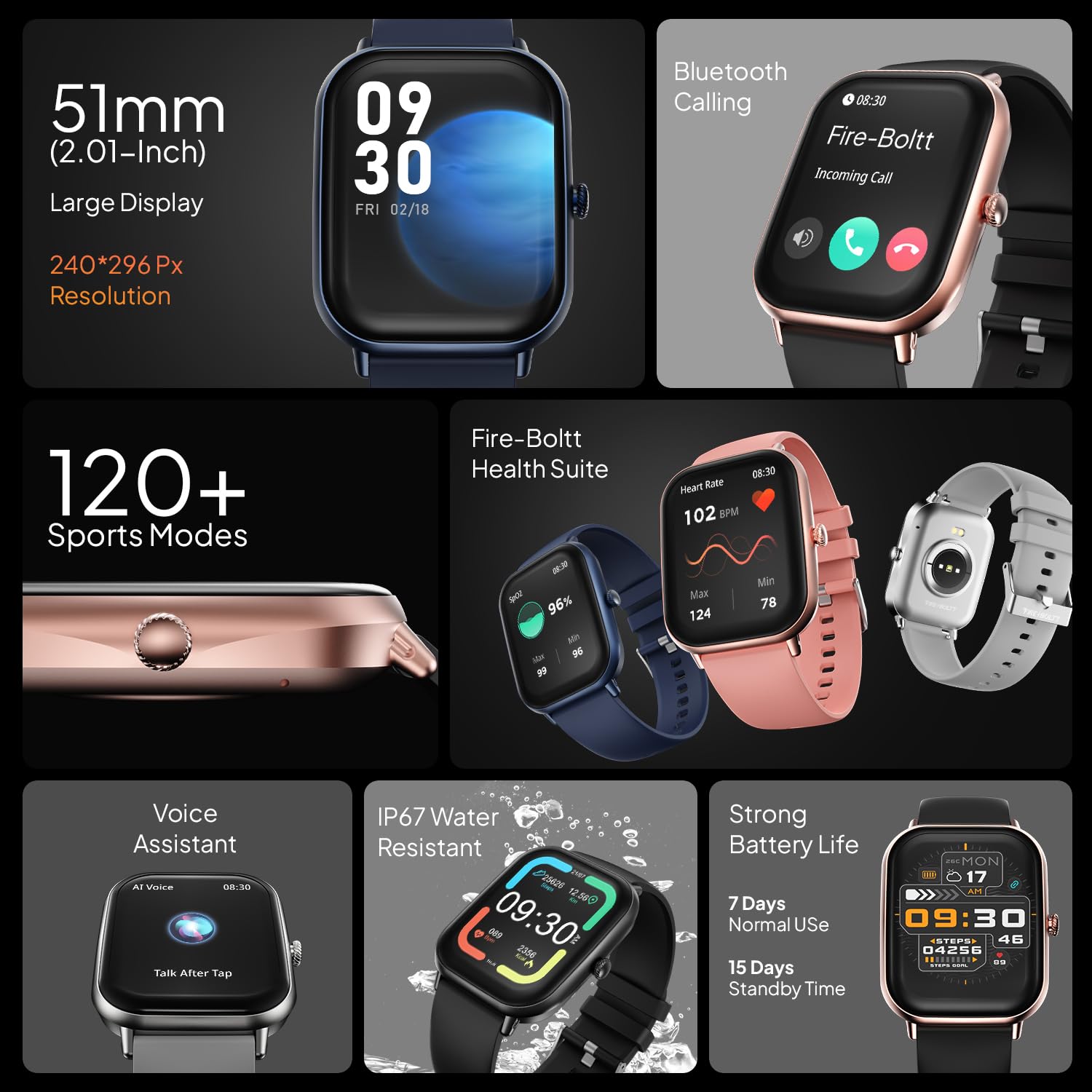 Fire-Boltt Ninja Call Pro Max Smart Watch 2.01 inch Display, Bluetooth Calling, 120+ Sports Modes, Health Suite, Voice Assistance (Black) - GenZlyf