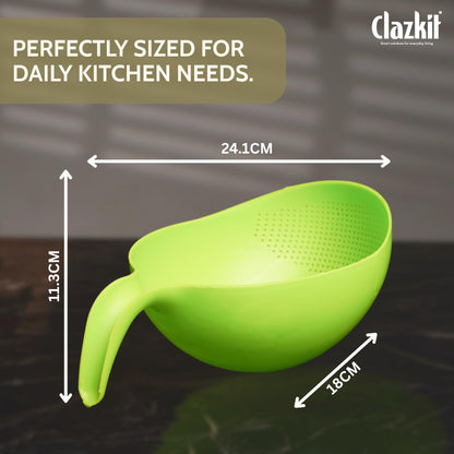 Clazkit Multi-Purpose Strainer or Washer Bowl for Rice Fruits & Vegetable Rice Bowl Color May Vary, Plastic - 10.2 x 17.5 x 24.3 Centimeters