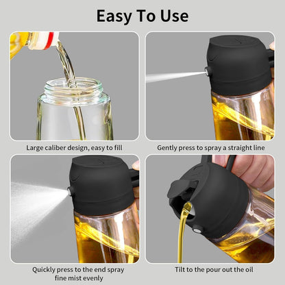 Misamo Enterprise Glass Oil Sprayer and Dispenser Bottle, 500ml Capacity, 2-in-1 Design, Black - GenZlyf