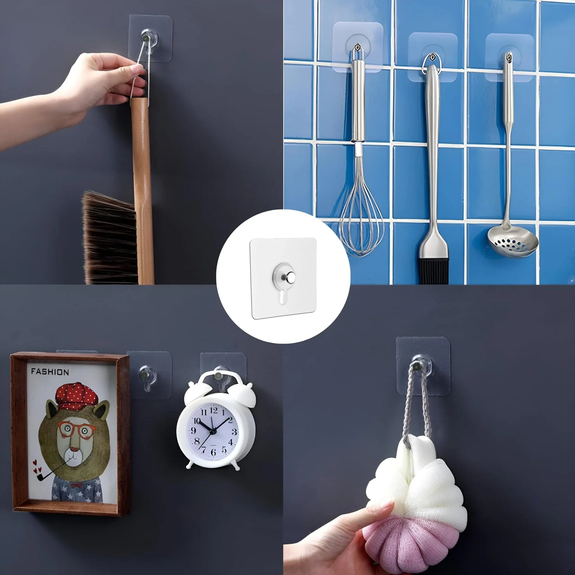 Zulaxy Photo Frame Hooks for Wall Without Drilling, 10 Pack Self Adhesive Hooks for Wall Heavy Duty Strong Nail Free for Hanging Photo Frame (Hanging Hook, Transparent) Stainless Steel - GenZlyf