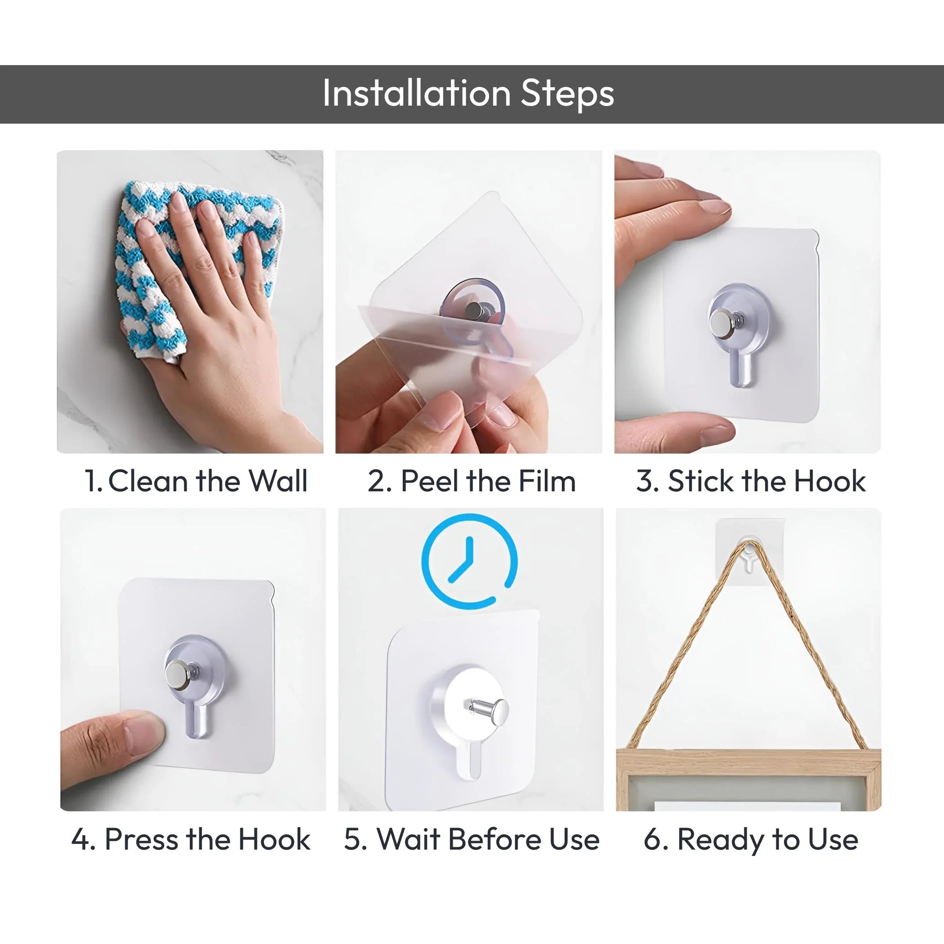 Zulaxy Photo Frame Hooks for Wall Without Drilling, 10 Pack Self Adhesive Hooks for Wall Heavy Duty Strong Nail Free for Hanging Photo Frame (Hanging Hook, Transparent) Stainless Steel - GenZlyf