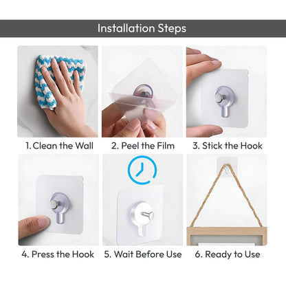 Zulaxy Photo Frame Hooks for Wall Without Drilling, 10 Pack Self Adhesive Hooks for Wall Heavy Duty Strong Nail Free for Hanging Photo Frame (Hanging Hook, Transparent) Stainless Steel - GenZlyf