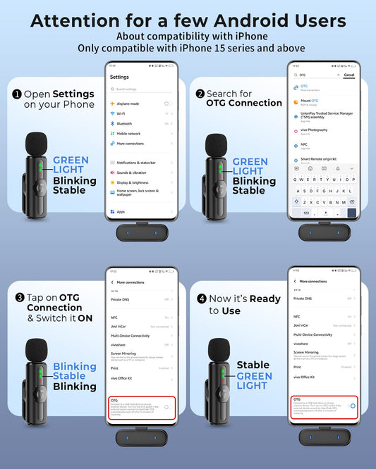 GRENARO Mic for YouTube Wireless, 3-Level Adjustable Noise Reduction Mic Wireless,S12 Wireless Microphone for Youtubers with LED Indicator Light (Single Channel Type-C Port Version)
