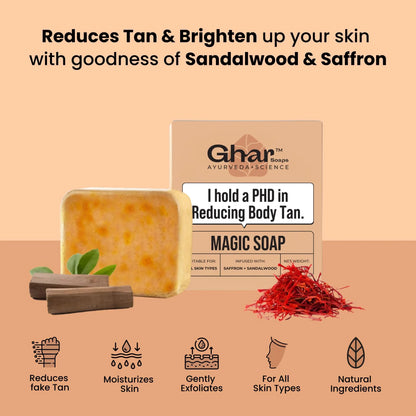 Ghar Soaps Sandalwood & Saffron Magic Soaps For Bath (100 Gms Pack Of 2) | Paraben Free | Chandan & Kesar Bath Soap | Handmade Soaps For Glowing | Skin Brightening Soap For Men & Women - GenZlyf