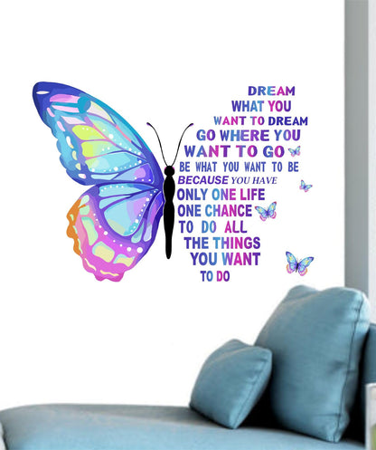 Decal O Decal Vinyl Blue Butterfly With Motivational Quotes ' Wall Stickers (Pack Of 1, Positive Quotesself-Adhesive, Wall, 900 Mm)