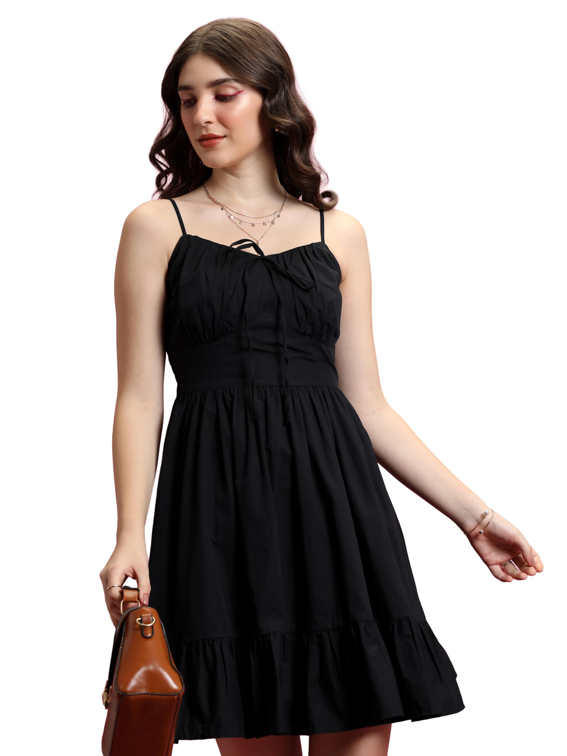 Tokyo Talkies Women's Cotton Calf Length Dress (TTJ6009516_Black - GenZlyf