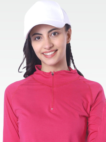 London Hills Cotton Blend Solid Women Regular Fit T-Shirt Full Sleeve Zipper Tshirt For Women (Magenta), Large