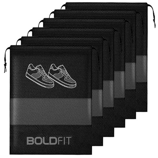 Boldfit Shoe Bag for Travel Bag for Man & Women Shoe Cover for Storage at Home Gym Reusable Travelling Accessories Organizer Pouch Travel Essentials Footwear Bags for Travelling Men -Pack of 6, Black - GenZlyf