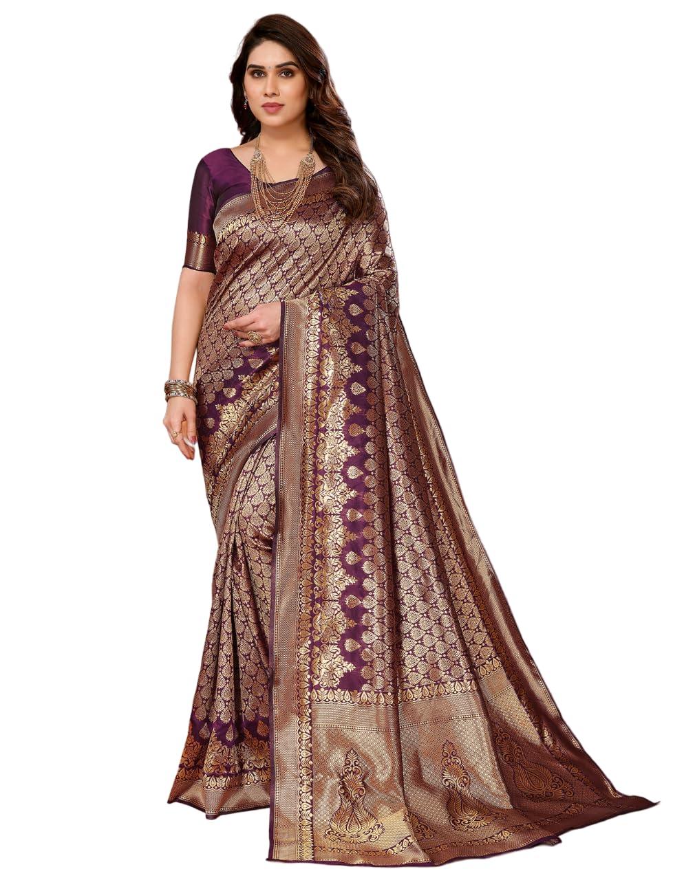 Yashika Present Banarasi Kanjivaram Silk Saree For Fashionable Women||Purple Coloured Silk Kanjivaram Saree|| AZ-YS-P1-MALIYA PURPLE New - GenZlyf