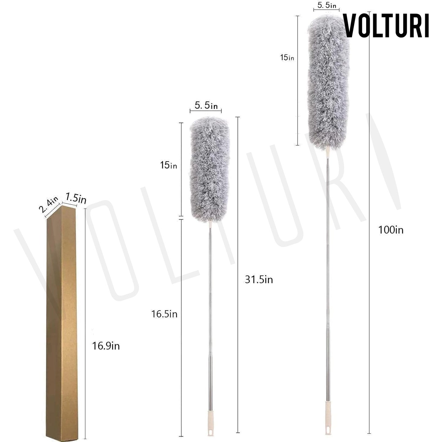 VOLTURI Microfiber Feather Duster Bendable & Extendable Fan Cleaning Duster with 100 inches Expandable Pole Handle Washable Duster for High Ceiling Fans,Window Blinds, Furniture (Standard) - GenZlyf