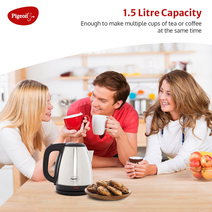 Pigeon by Stovekraft Amaze Plus Electric Kettle (14289) with Stainless Steel Body, 1.5 litre, used for boiling Water, making tea and coffee, instant noodles, soup etc. (Silver)
