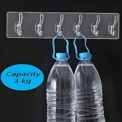 JIALTO 1 PCS Wall Hanger Hooks for Cloth Hanger for Wall Strong Self Adhesive Magic Sticker for Kitchen Hangers and Hooks, Home, Bathroom, Bedroom, Door Sticker Hooks for Walls (6 Hook Strip)