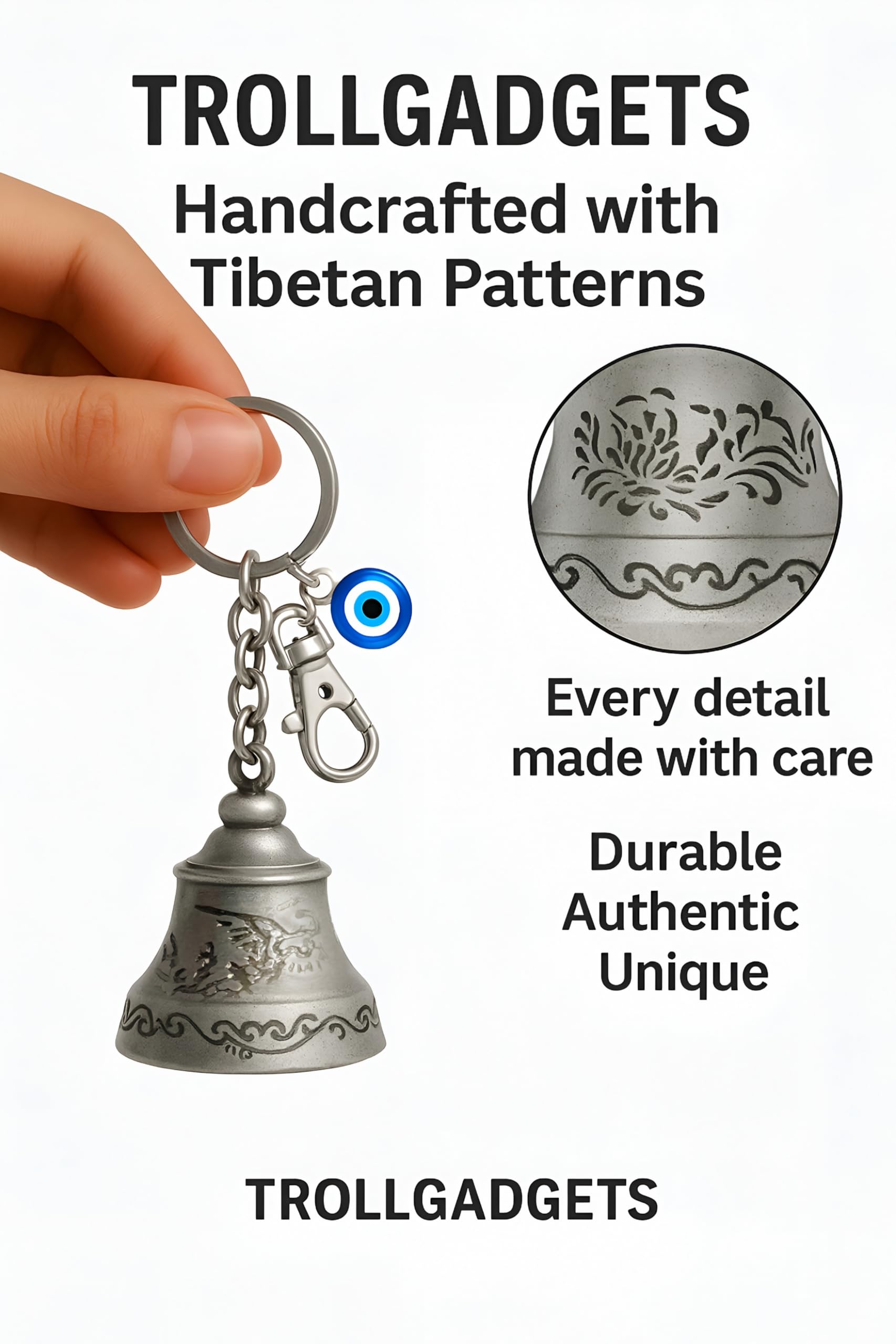 Troll Gadgets Combo of 2 Guardian Bell Keychain for Bike & Car | Tibetan Texture Bell Keychain with Evil Eye & Hook - GenZlyf