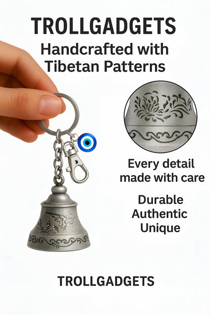 Troll Gadgets Combo of 2 Guardian Bell Keychain for Bike & Car | Tibetan Texture Bell Keychain with Evil Eye & Hook - GenZlyf