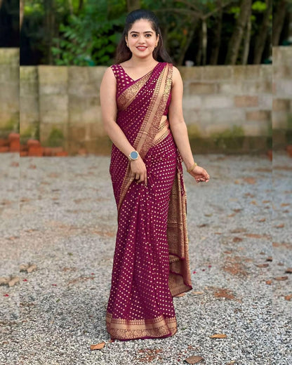 LAVISHBOI Women's Art Silk Blend Banarasi Jacquard Saree With Unstitched Blouse Piece | Sarees For Women | Jacquard Saree | Wedding Banarasi Sari (Maroon) - GenZlyf