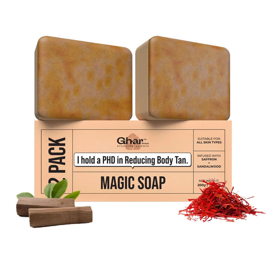 Ghar Soaps Sandalwood & Saffron Magic Soaps For Bath (100 Gms Pack Of 2) | Paraben Free | Chandan & Kesar Bath Soap | Handmade Soaps For Glowing | Skin Brightening Soap For Men & Women - GenZlyf