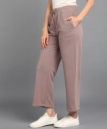 Alan Jones Clothing Women Mid Rise Solid Relaxed Fit Wide Leg Track Pants | Heavy Gsm Cotton Blend | Elastic Waist With Drawstring, Side Pockets (Dusty Pink_2Xl) - GenZlyf