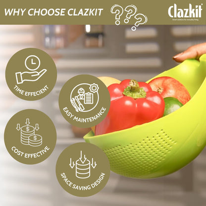 Clazkit Multi-Purpose Strainer or Washer Bowl for Rice Fruits & Vegetable Rice Bowl Color May Vary, Plastic - 10.2 x 17.5 x 24.3 Centimeters