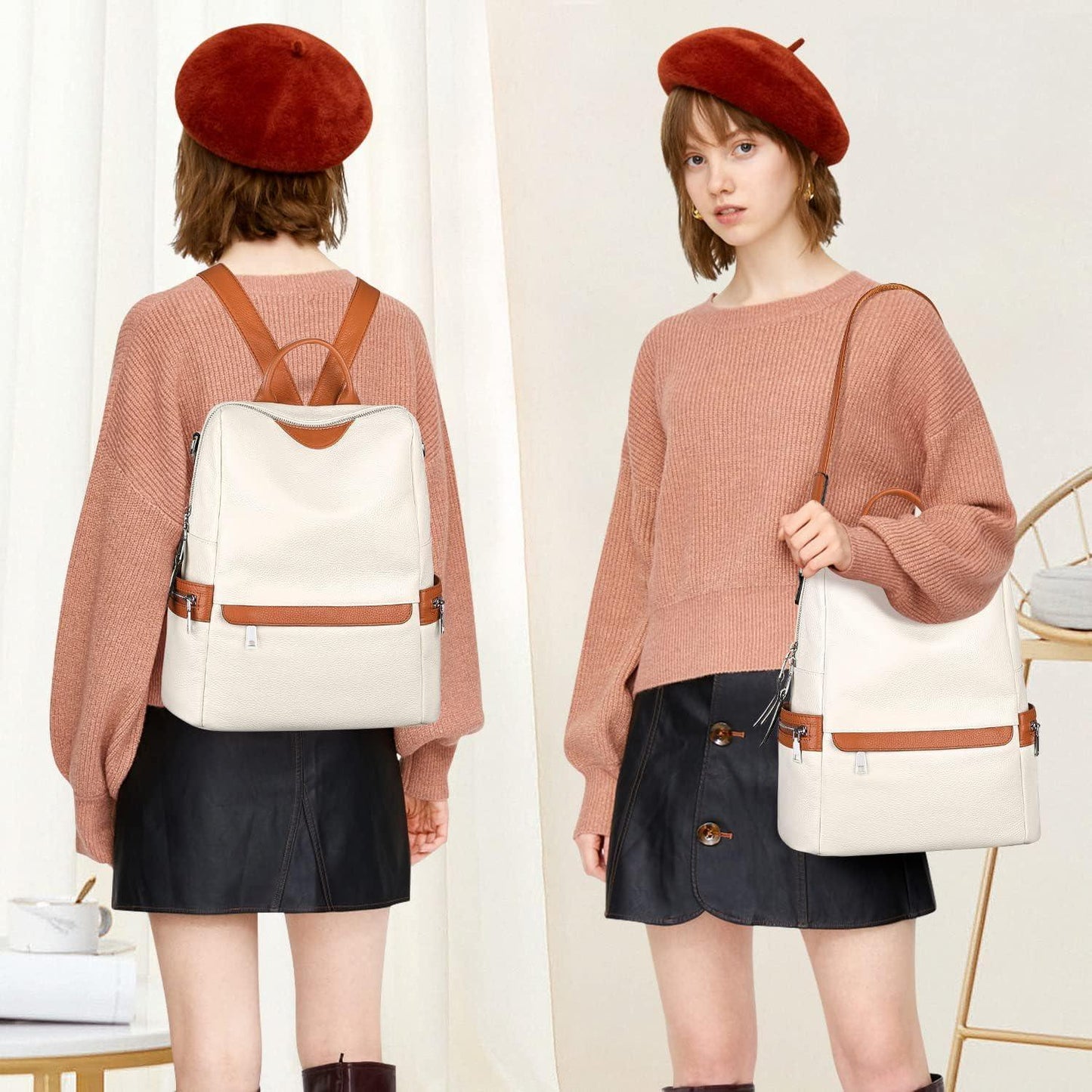 ProArch Leather Backpack for Women Elegant Backpack Purse Ladies Leather Shoulder Fitting Diwali Bhaidooj Gift for Sister, Mother Bhabhi (WhiteTruA) - GenZlyf