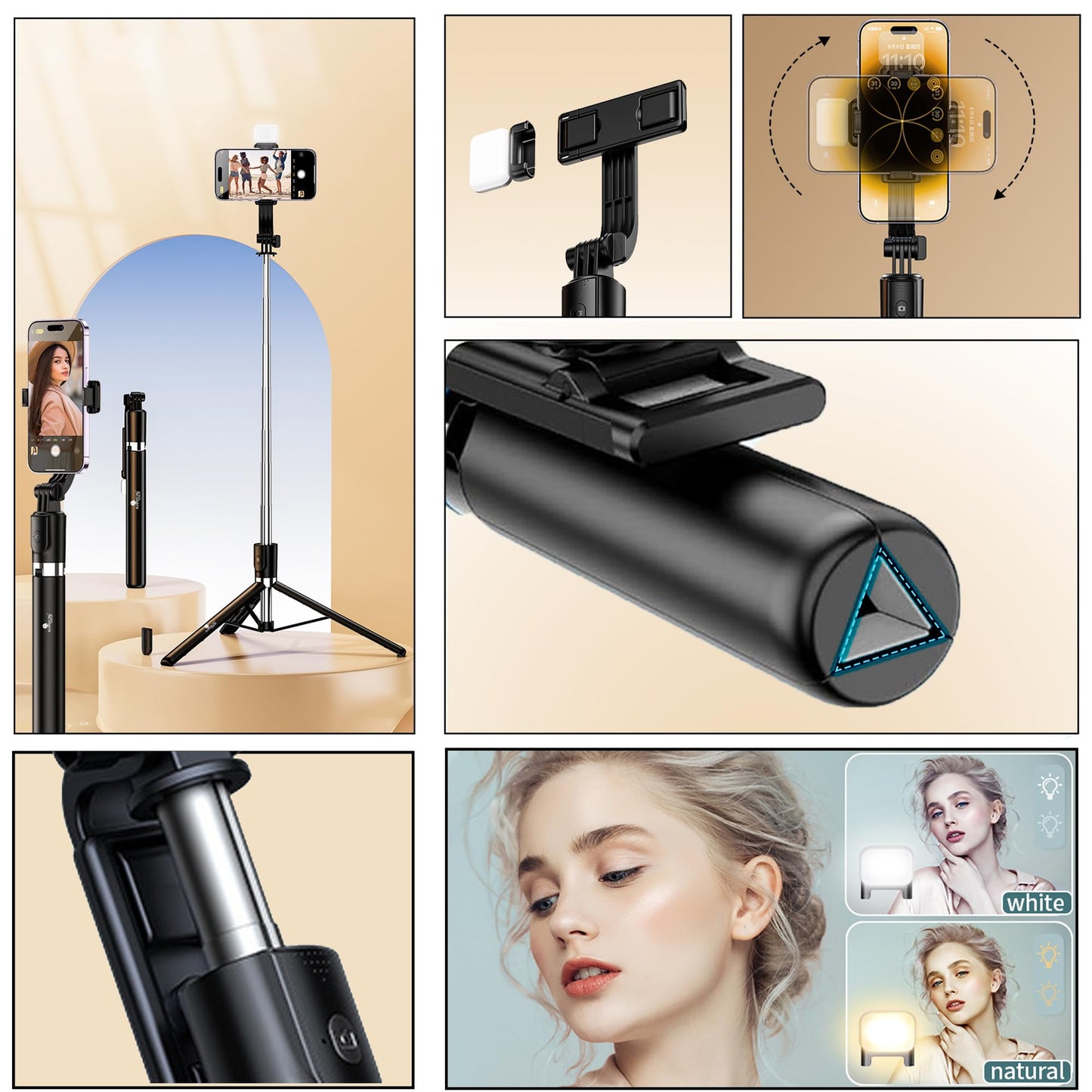 Kratos K9 Selfie Stick Tripod With Light, 67 inch /170CM Reinforced Tripod for Mobile Phone, Multi-Functional Bluetooth Long Selfie Stick for Travel,Vlogging,Compatible with iPhone and All Smartphones