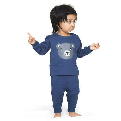 Real Basics Cotton Fleece Clothing Sets For Boys & Girls - Unisex Winter Relaxed Clothing Sets Full Sleeve Pyjama Set -Size(12-18 Months) -Style(Navy Teddy) - GenZlyf