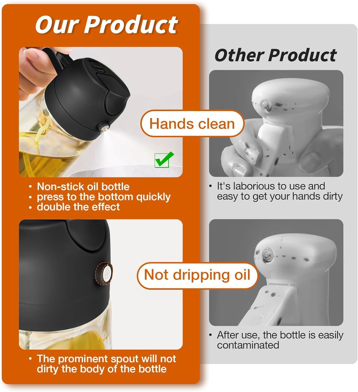 Misamo Enterprise Glass Oil Sprayer and Dispenser Bottle, 500ml Capacity, 2-in-1 Design, Black - GenZlyf