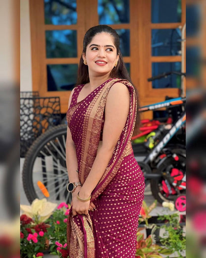 LAVISHBOI Women's Art Silk Blend Banarasi Jacquard Saree With Unstitched Blouse Piece | Sarees For Women | Jacquard Saree | Wedding Banarasi Sari (Maroon) - GenZlyf