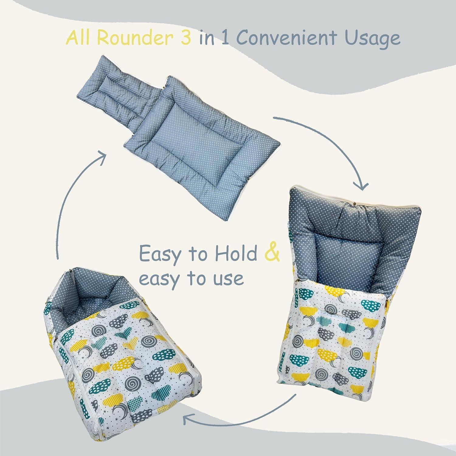 Infantbond Baby Mattress with net | Baby Carry Bag | 4 Pcs Bedding Set | Grey Sprial (0-6 Months) (Full Set) - GenZlyf
