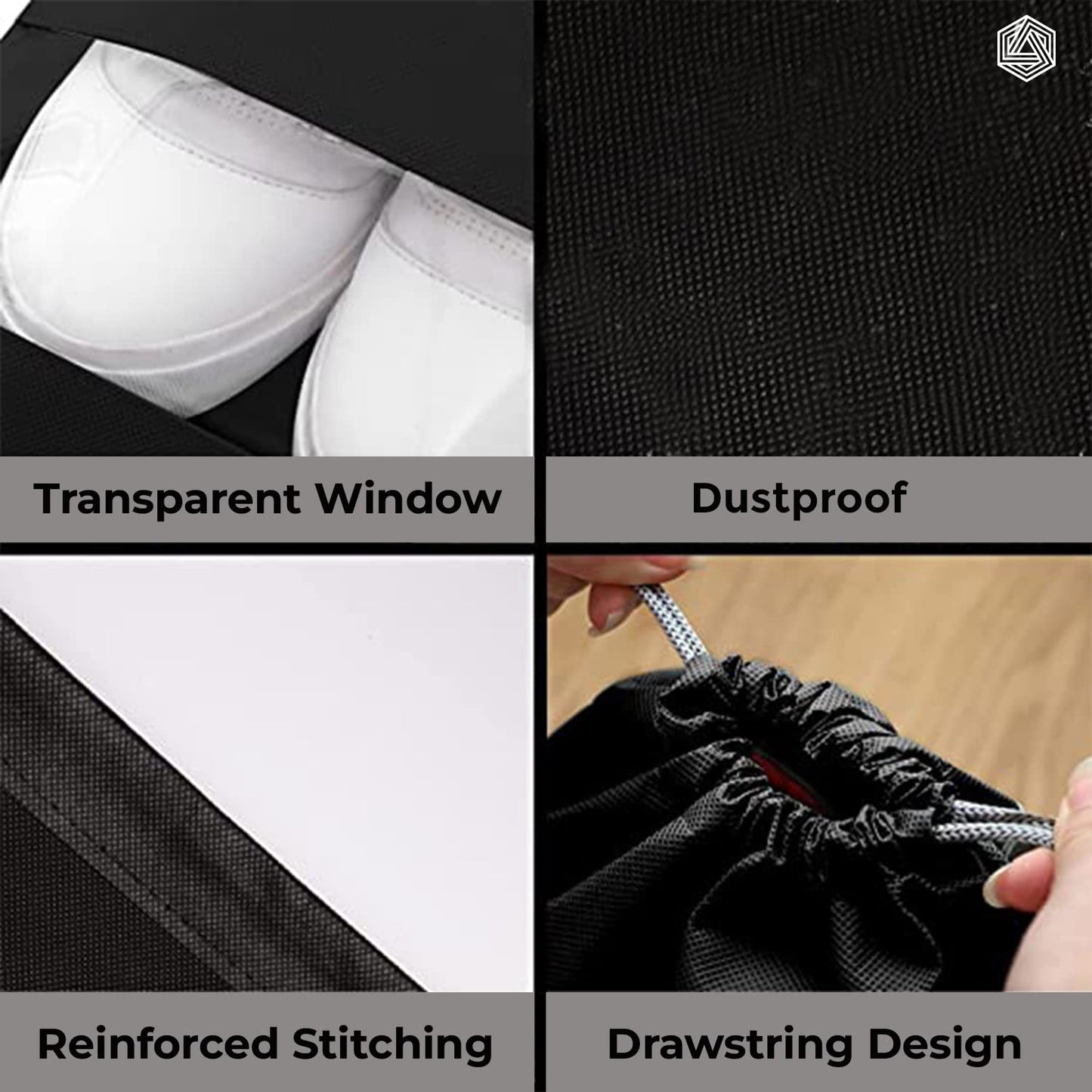 Boldfit Shoe Bag for Travel Bag for Man & Women Shoe Cover for Storage at Home Gym Reusable Travelling Accessories Organizer Pouch Travel Essentials Footwear Bags for Travelling Men -Pack of 6, Black - GenZlyf